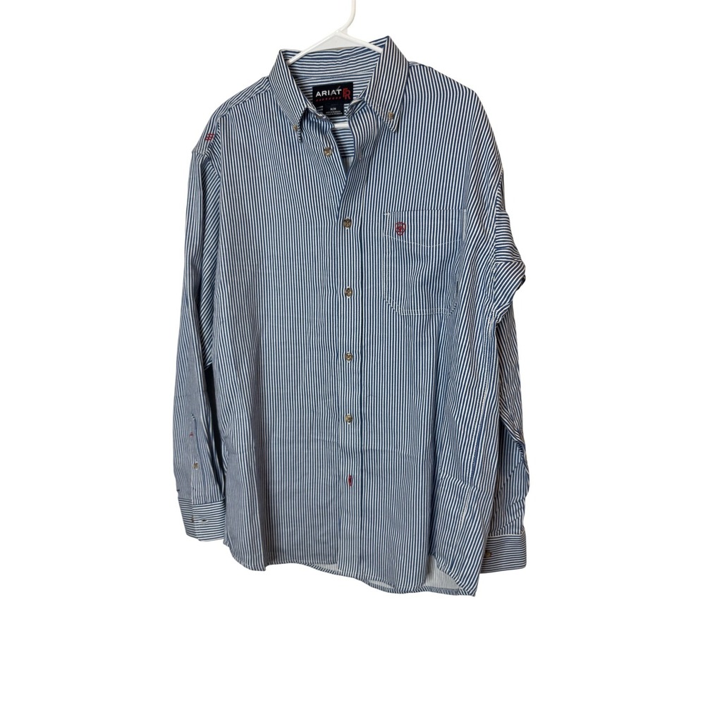 Ariat FR Work Shirt Mens Medium Blue Stripe Flame Resistant Button Down